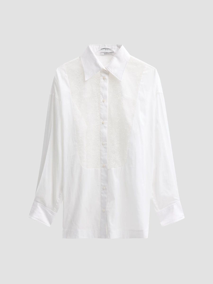 Brandon Maxwell Women's Barrett Cotton & Lace Tuxedo Shirt - White - Size XS