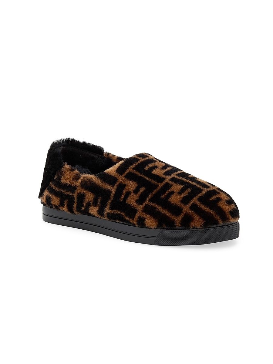 Little Kid's & Kid's Shearling Logo Slippers - Black Brown - Size 12 (Child)