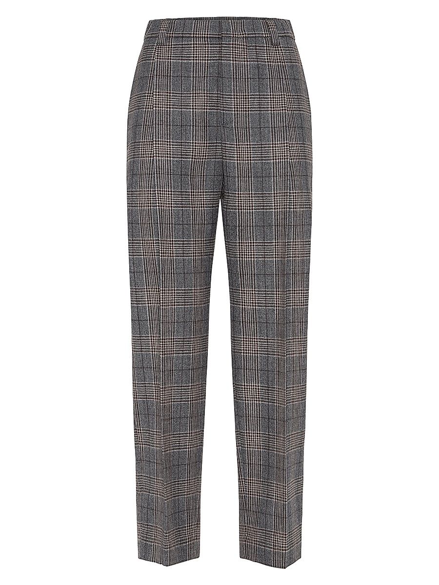 Women's Virgin Wool Prince of Wales Baggy Trousers - Anthracite - Size 10