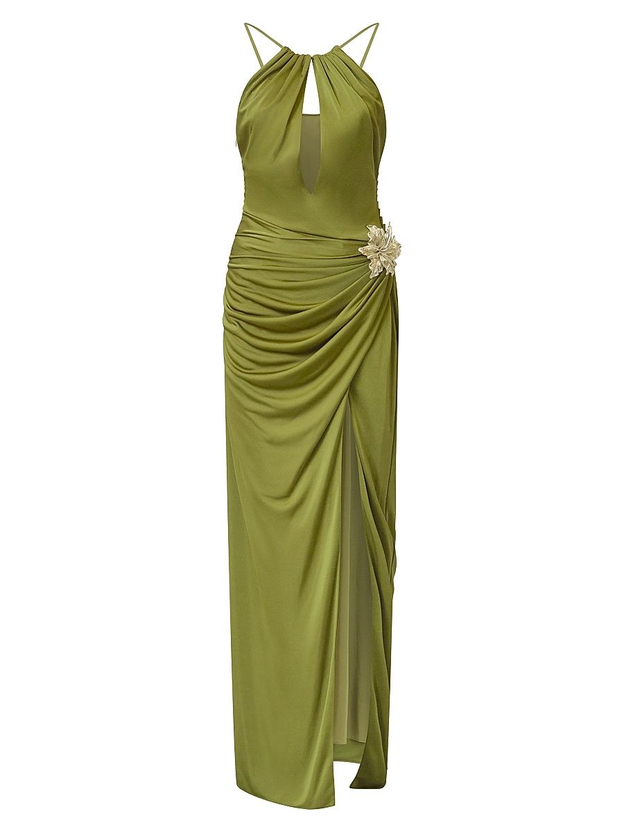 Women's Elin Embellished Jersey Halterneck Gown - Army - Size 10