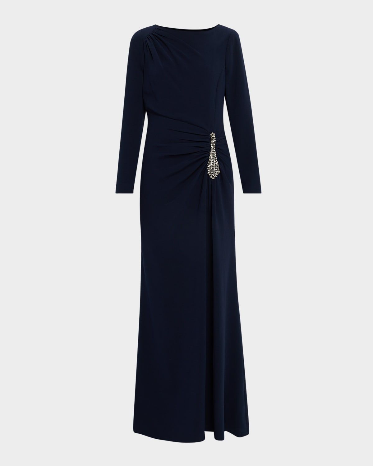 Ruched Crystal-Embellished Crepe Gown
