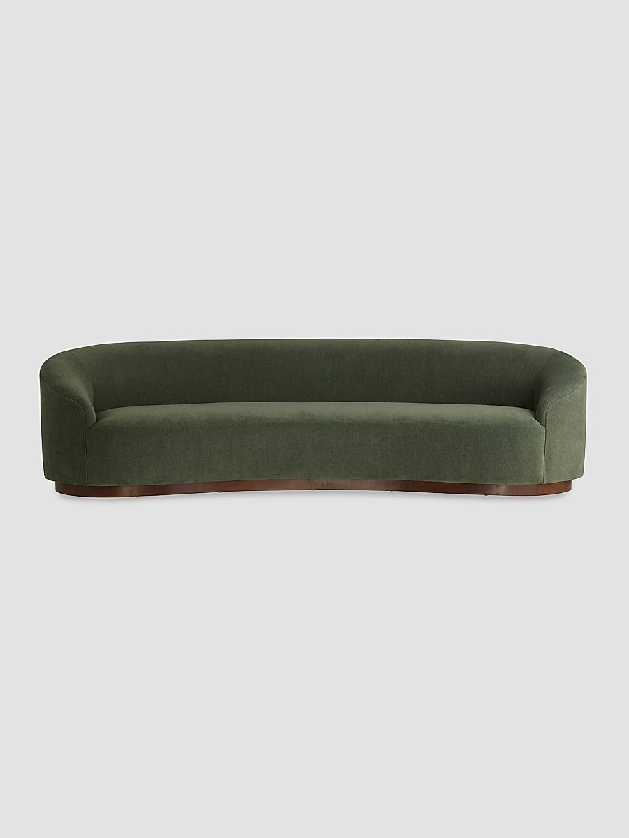 Turner Chenille & Walnut Base Curved Sofa - Green