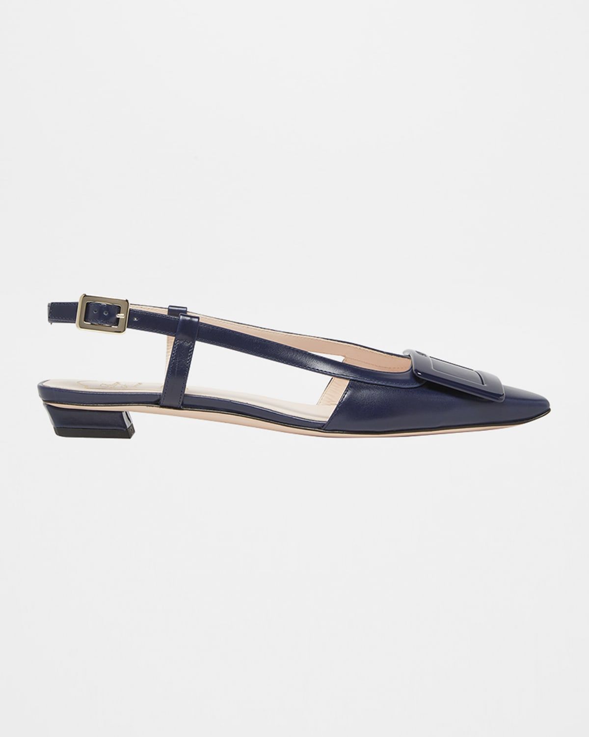 Belle Vivier Leather Buckle Kitten-Heel Slingback Pumps