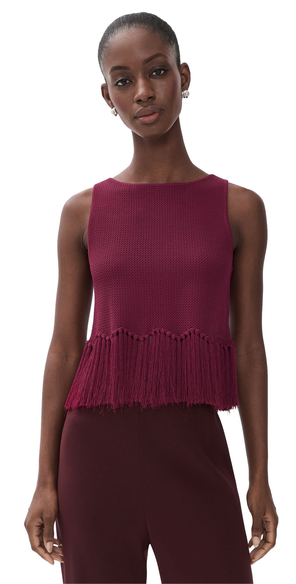 English Factory Fringe Detailed Sleeveless Knit Top Burgundy L