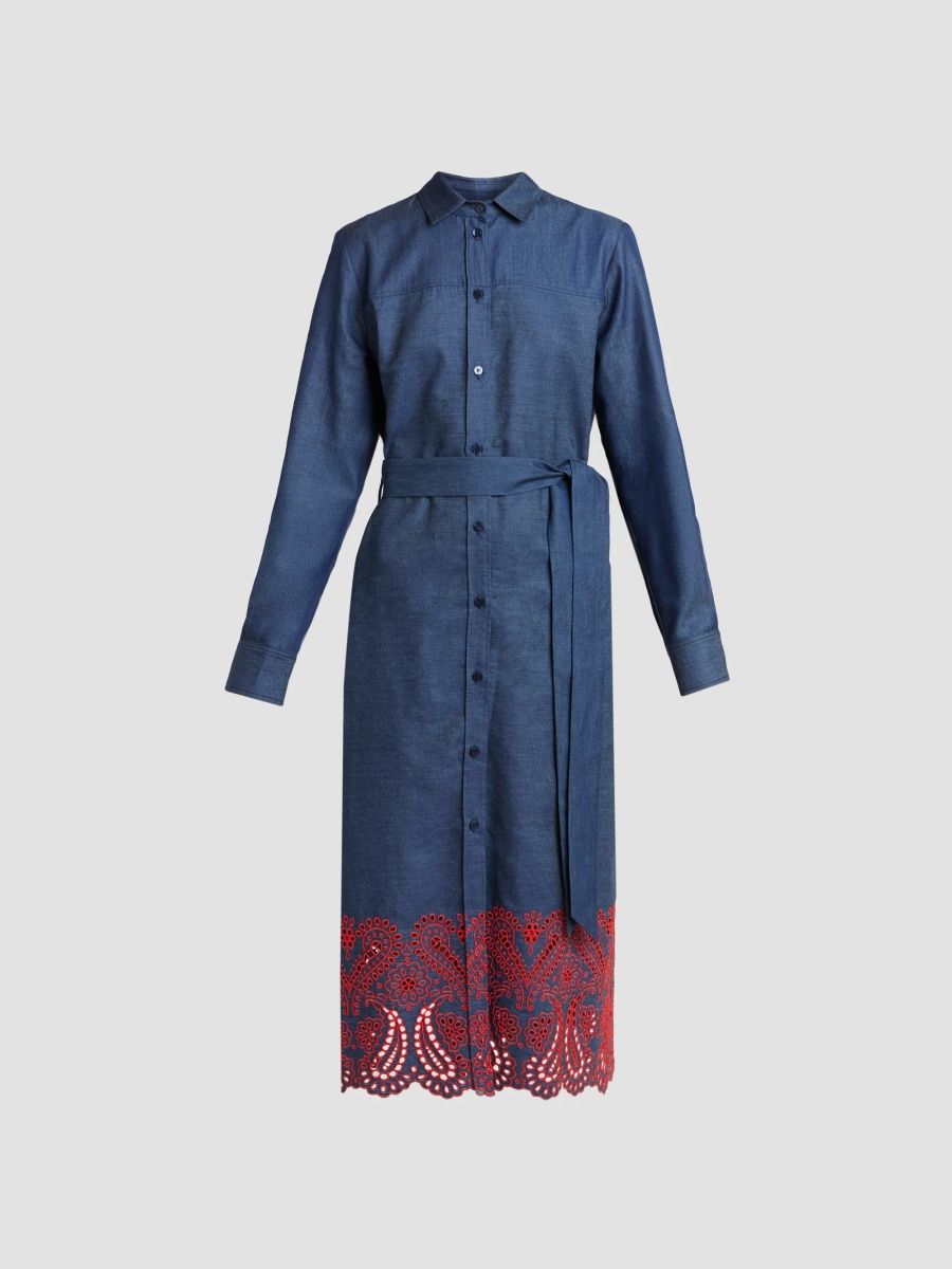 Etro Women's Sangallo Embroidered Cotton-Blend Self-Belt Midi Shirtdress - Combined Variant - Size 12
