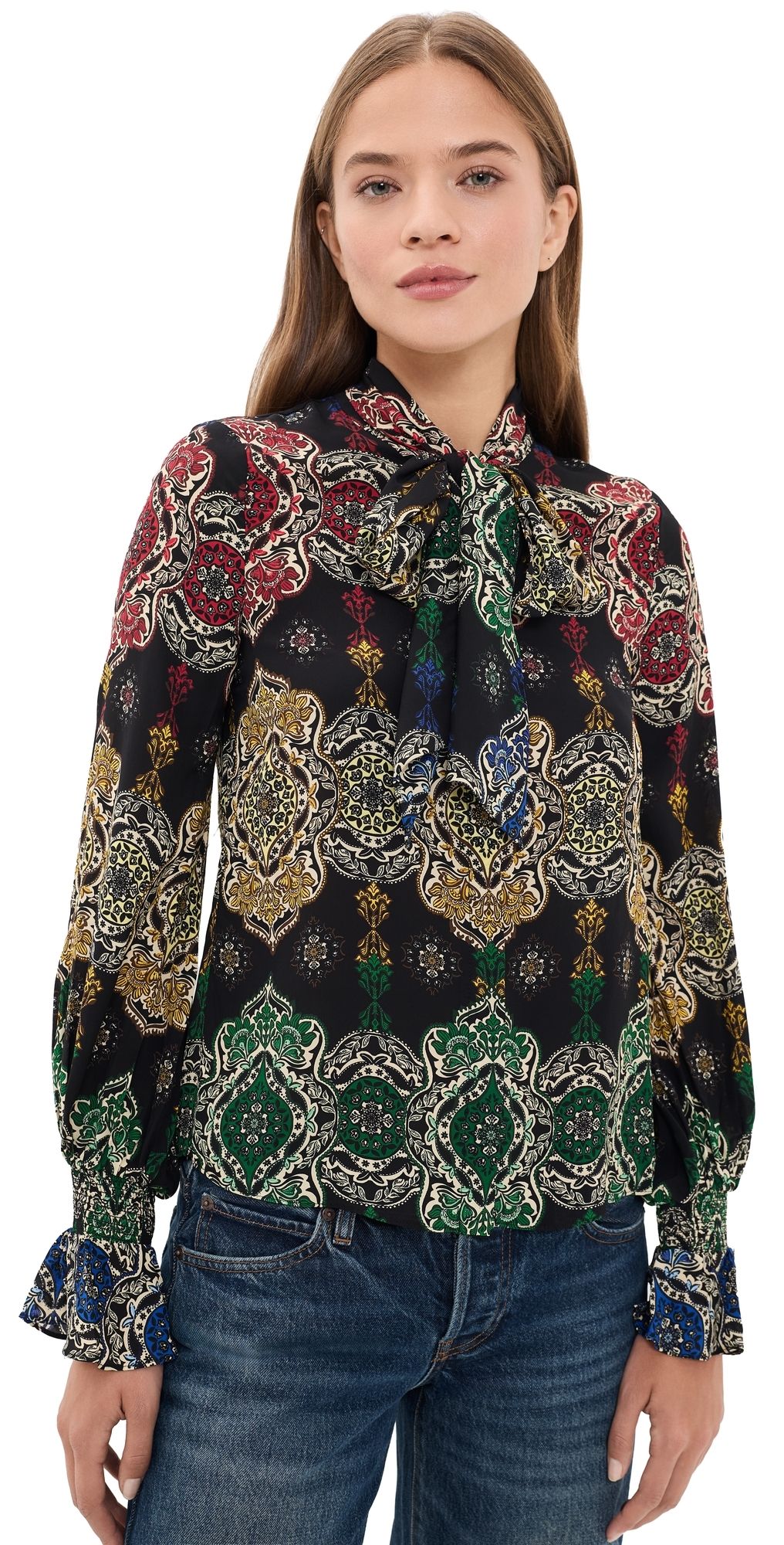 ALICE + OLIVIA Lloyd Neck Wrap Button Down Shirt Road To Love Lg XL