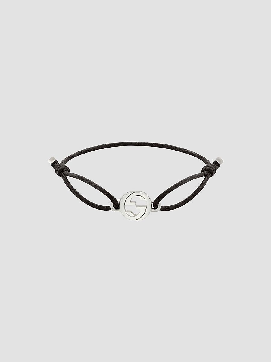 Gucci Women's Gucci Interlocking Sterling Silver & Cord Bracelet - Black Silver