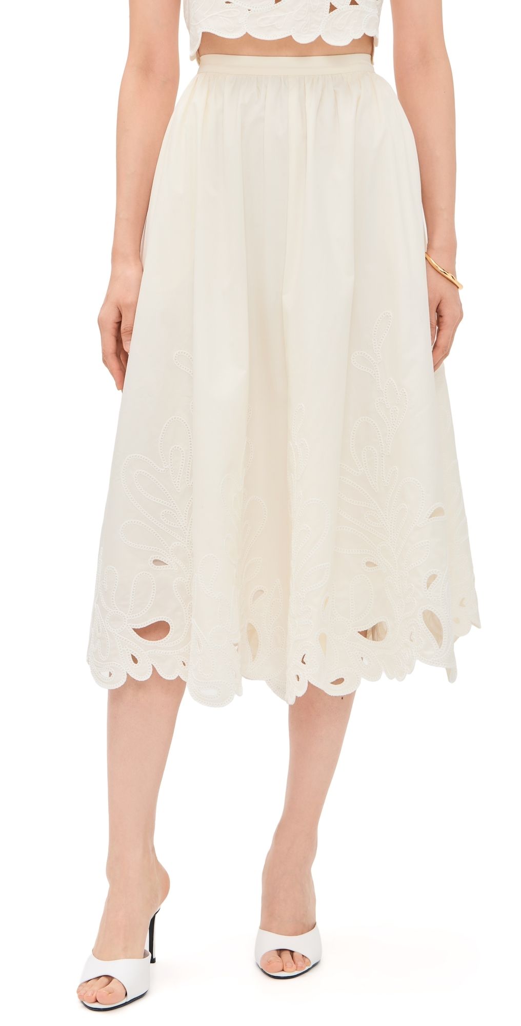 Cinq à Sept Paisley Bloom Embroidered Espe Skirt Cream/White 2