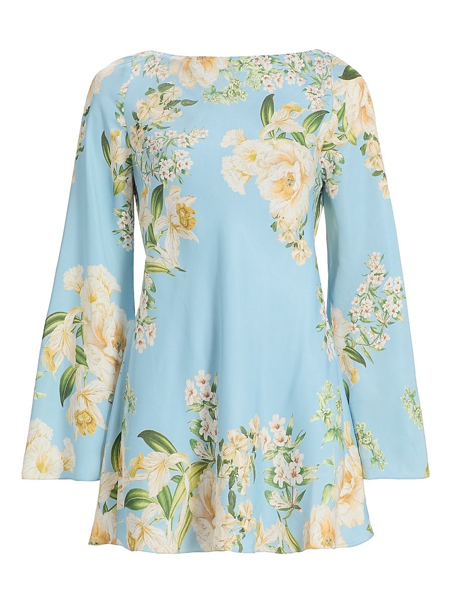 Women's Bias Floral Minidress - Blue - Size XL