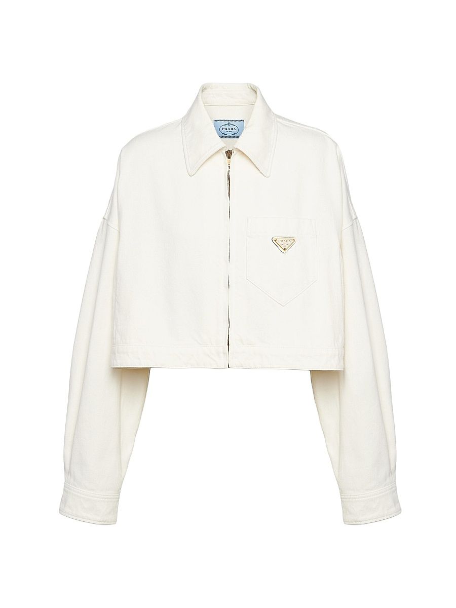 Women's Denim Blouson Jacket - White - Size 10