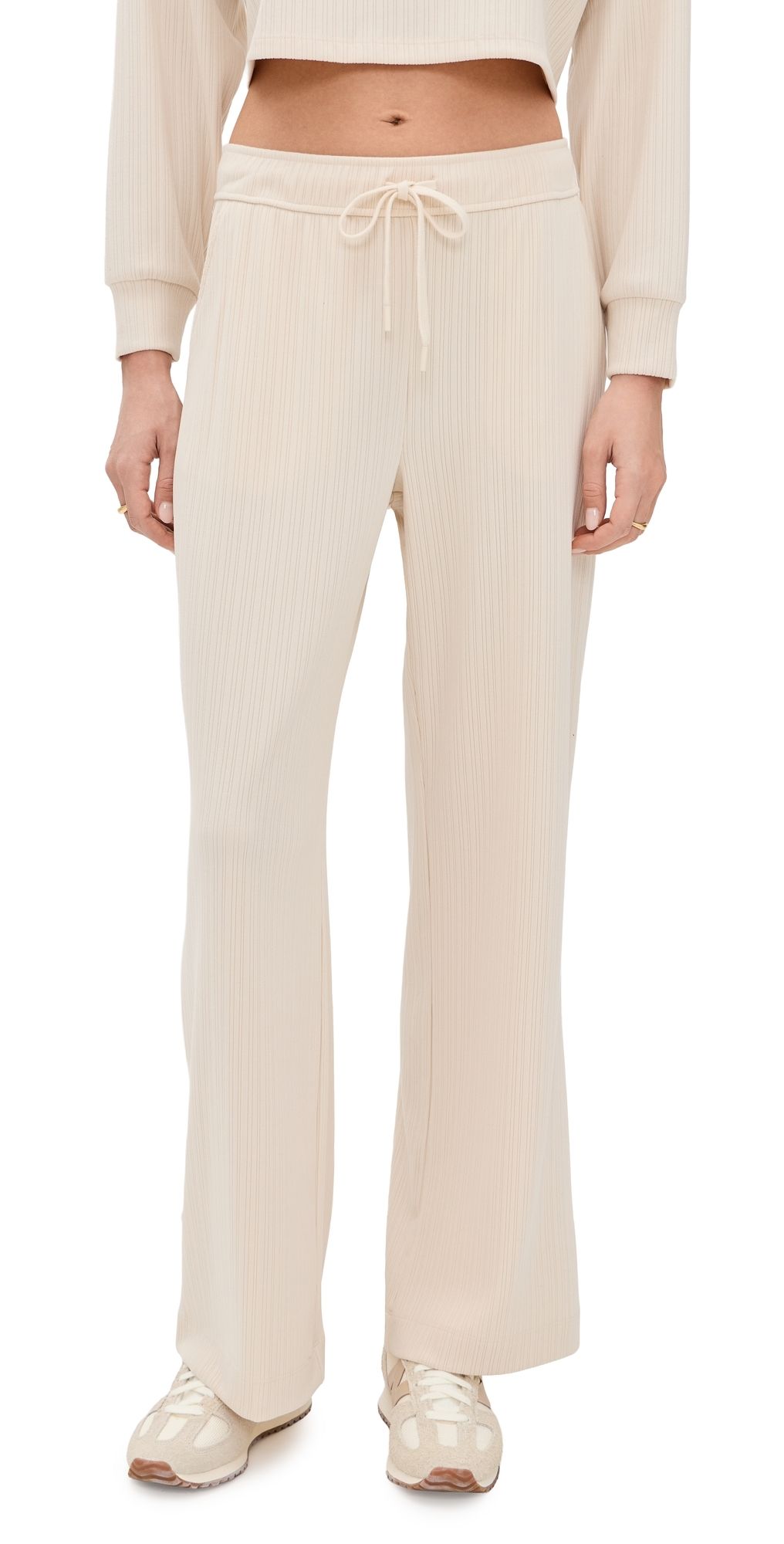 Beyond Yoga Breathe Easy Ribbed Wide Leg Pants Ivory M