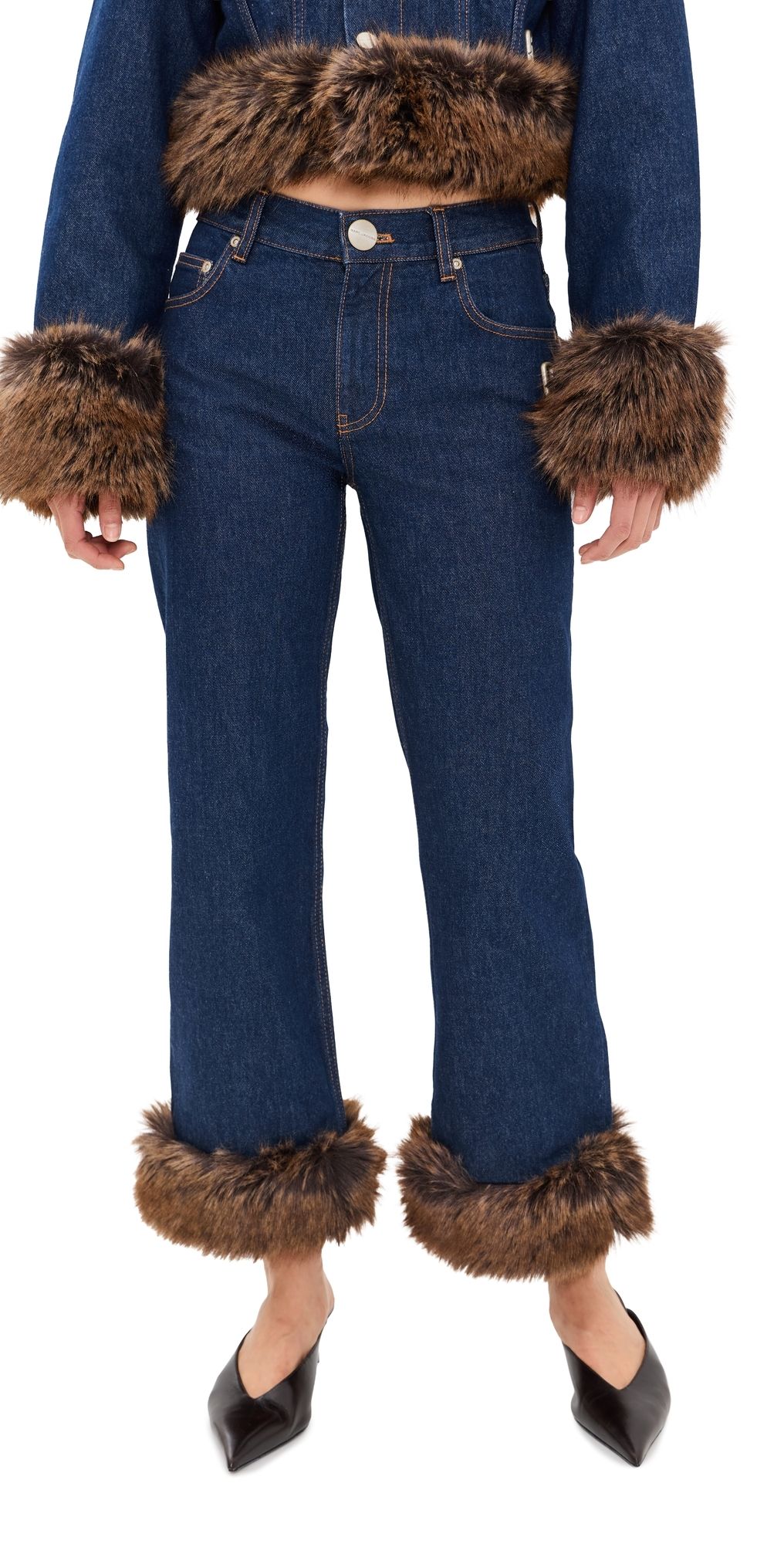 Marc Jacobs Faux Fur Cropped Jeans Dark Slub Indigo 26