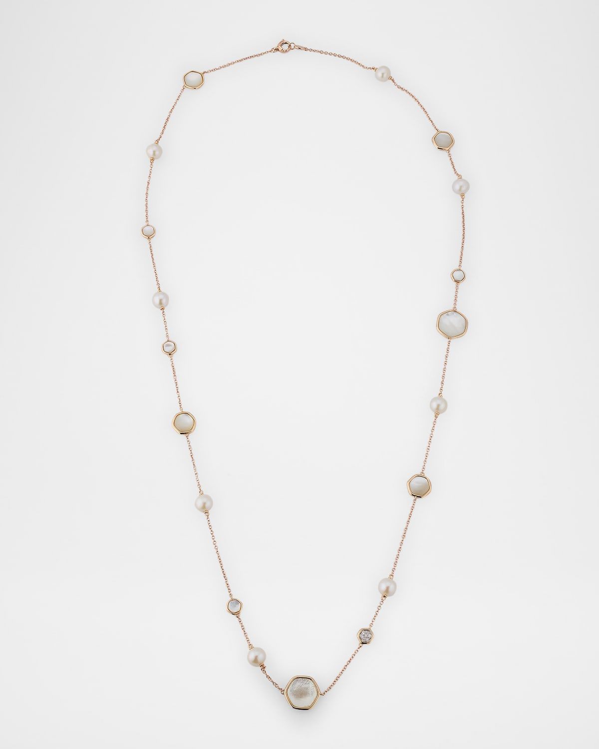 18K Rose Gold Diamond, Mother-of-Pearl, and Freshwater Pearl Long Necklace