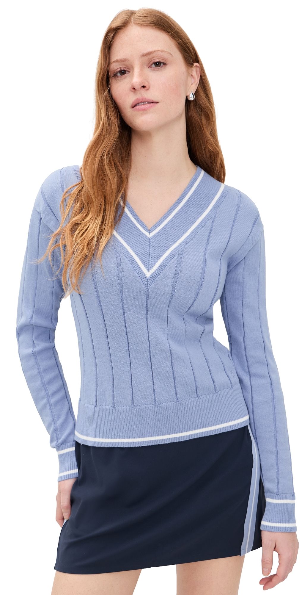 Rhone Varsity Cable Knit Sweater Hydrangea Blue M