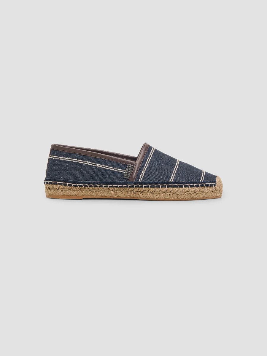 Brunello Cucinelli Women's Double-Pinstripe Denim Espadrilles - Blue Panama - Size 10.5