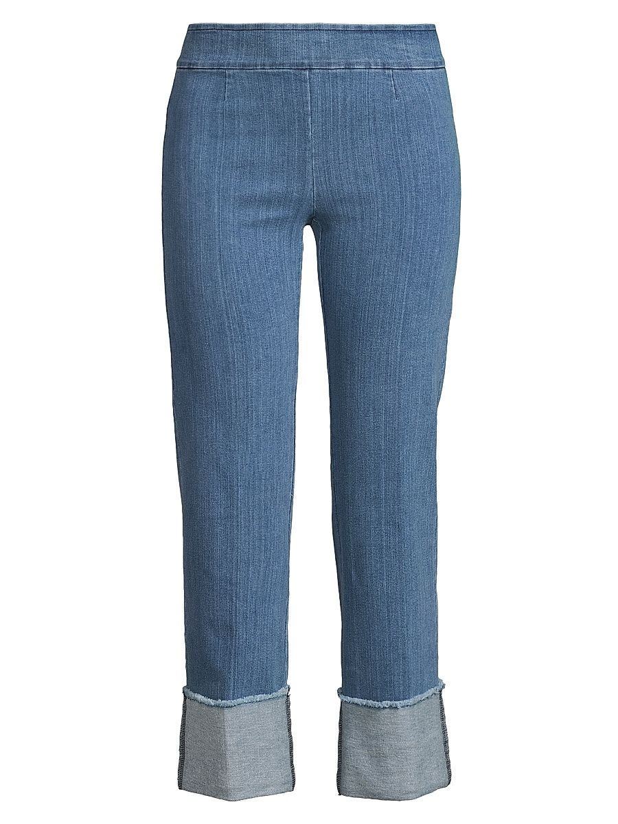 Women's Cropped Cuffed Straight-Leg Pants - Light Denim - Size 8