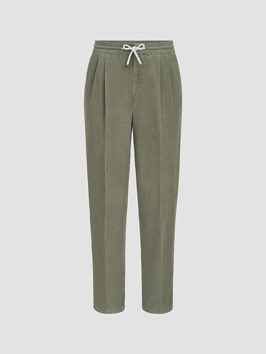 Men's Garment-Dyed Trousers in Cotton Narrow Wale Corduroy - Military - Size 48