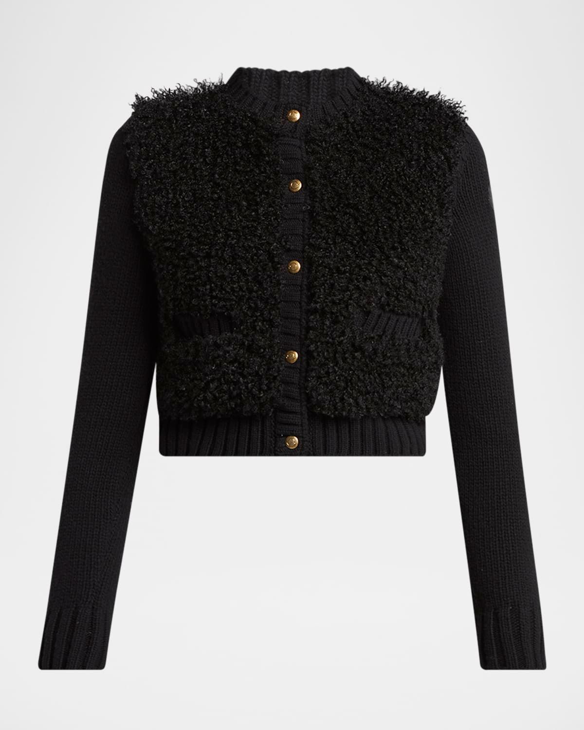 Combo Curly Wool-Blend Cardigan