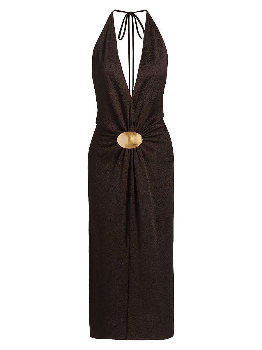 Women's Celina Halter Midi-Dress - Brown - Size Large