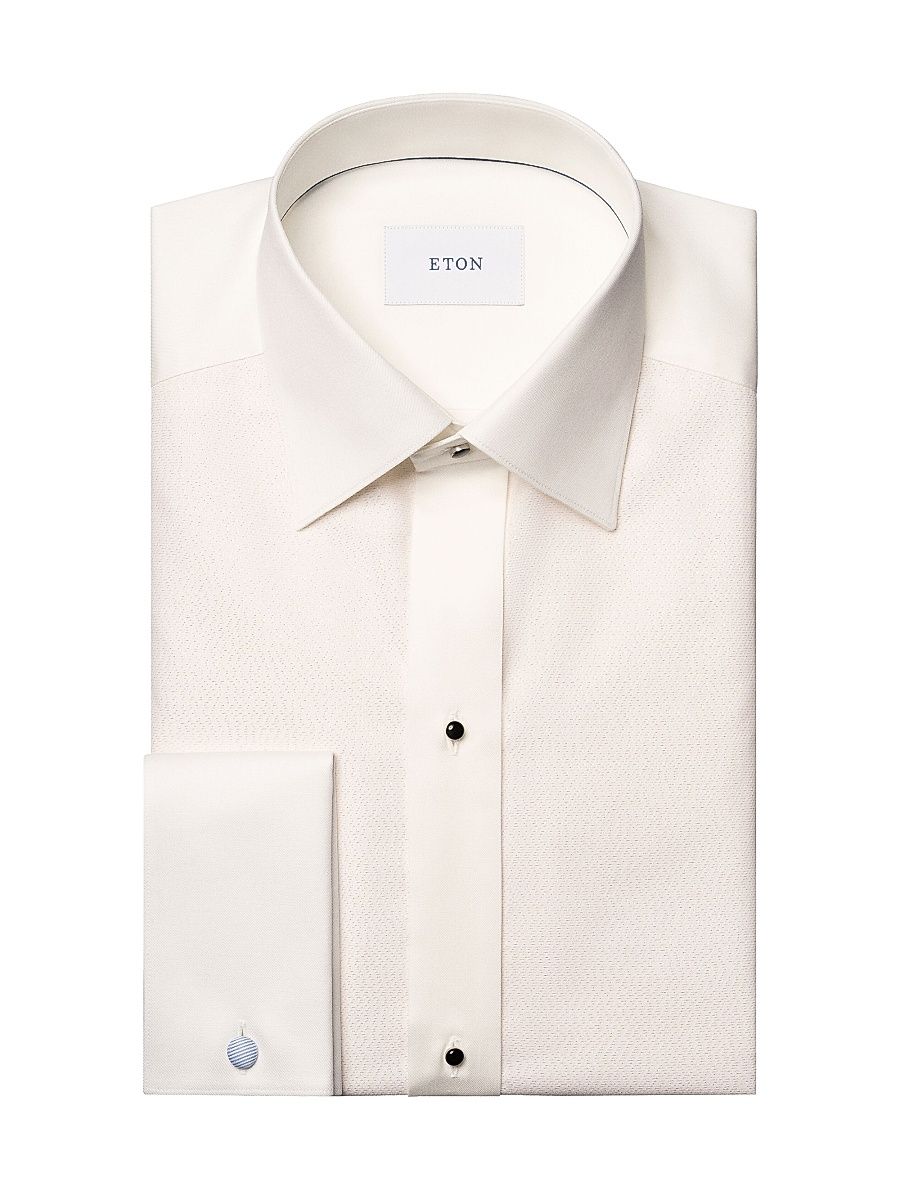 Men's Metallic Bib Formal Slim-Fit Shirt - White - Size 17.5