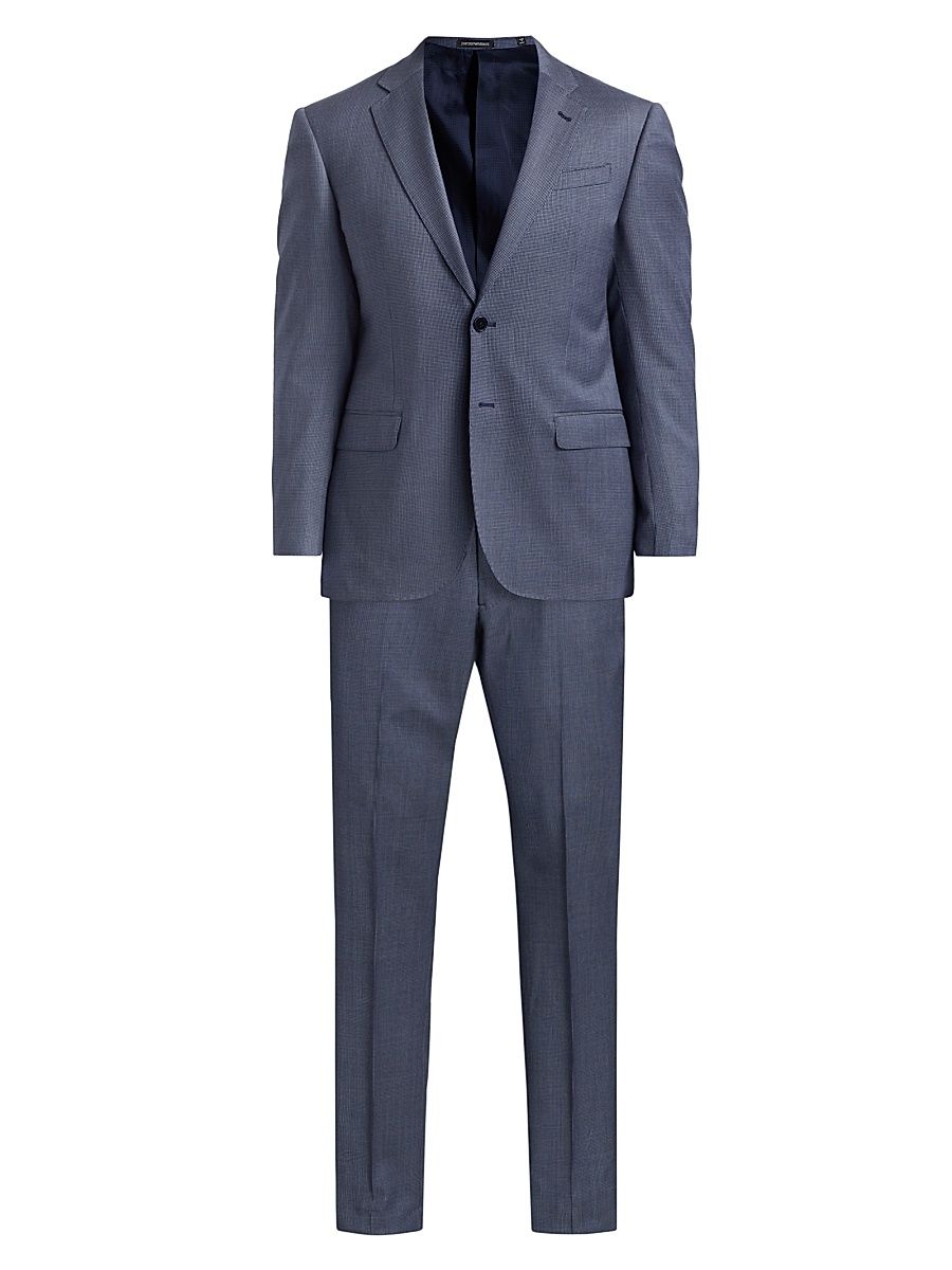 Men's Micro Houndstooth Stretch Virgin Wool Suit - Light Grey Blue - Size 44