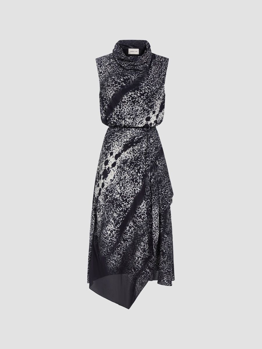 Women's Abstract Cowhide-Print Midi Dress - Black Ivory - Size 14