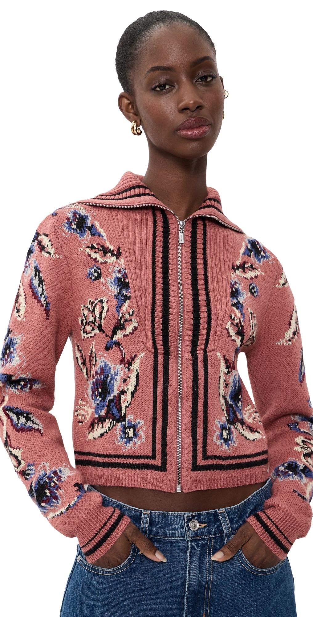 FARM Rio Floral Beauty Tapestry Knit Cardigan Floral Tapestry Blush Pink XL