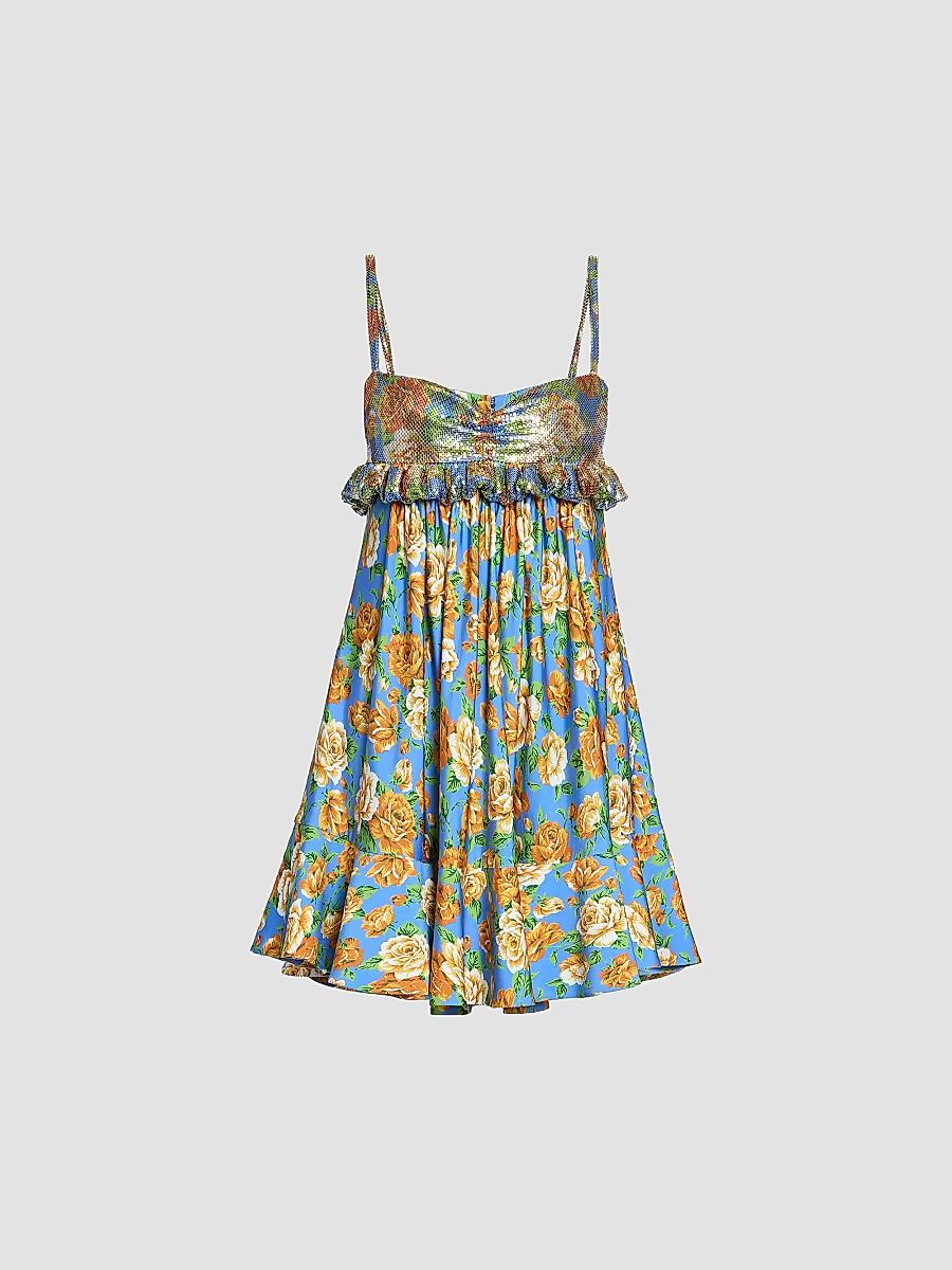 Rabanne Women's Floral Frilled-Bust Minidress - Floral Blue Orange - Size 12