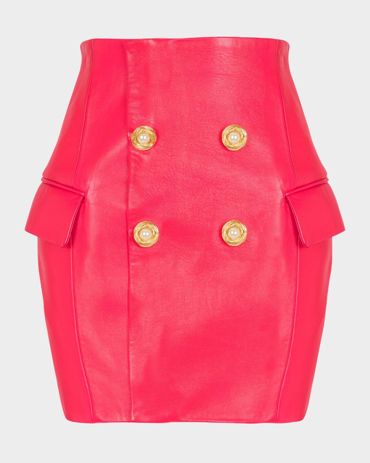 4-Button Leather Mini Skirt
