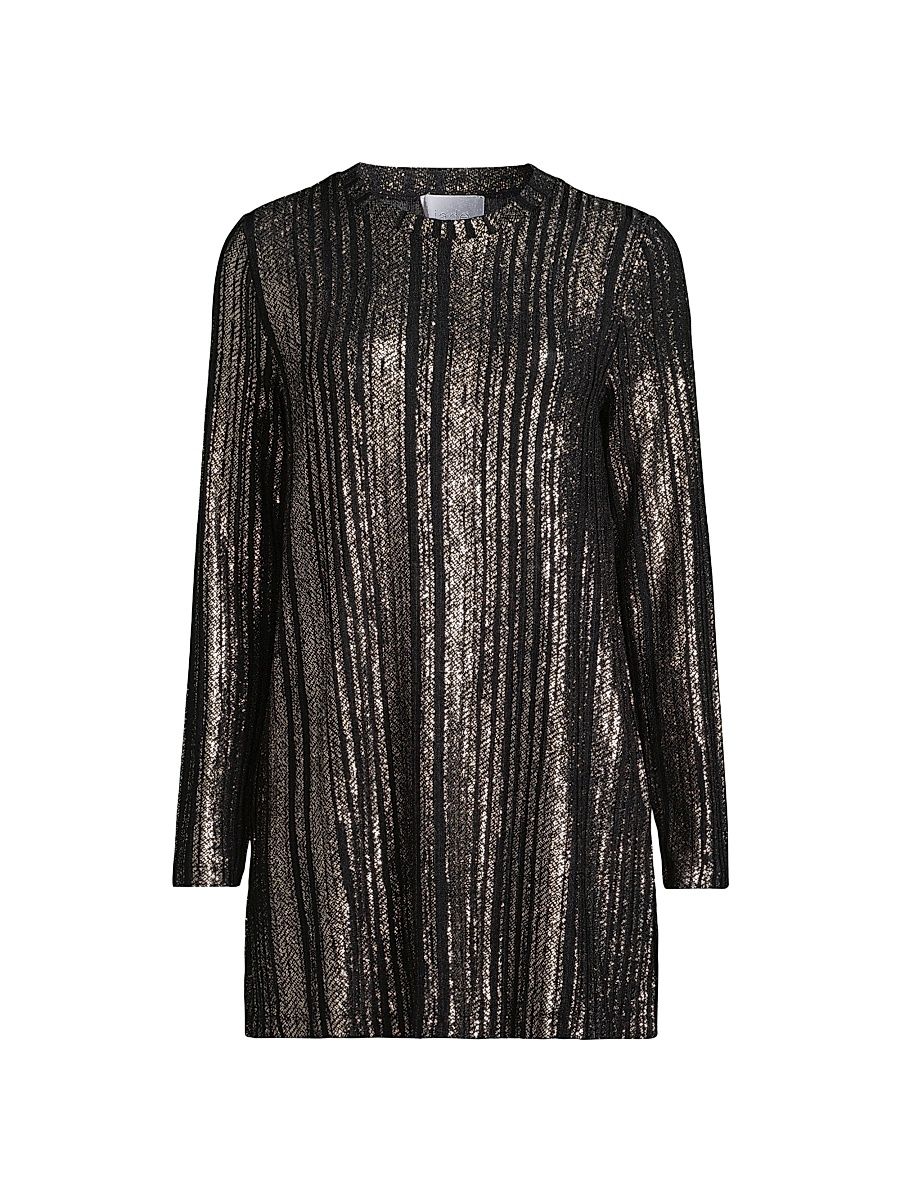 Women's Jenna Metallic Rib-Knit Crewneck Tunic - Black - Size Medium
