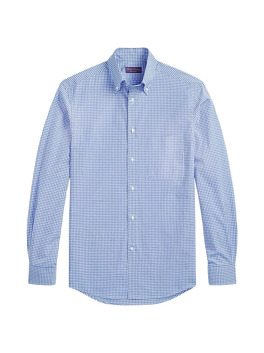 Men's Gingham Cotton Shirt - Cornflower Blue White - Size XL
