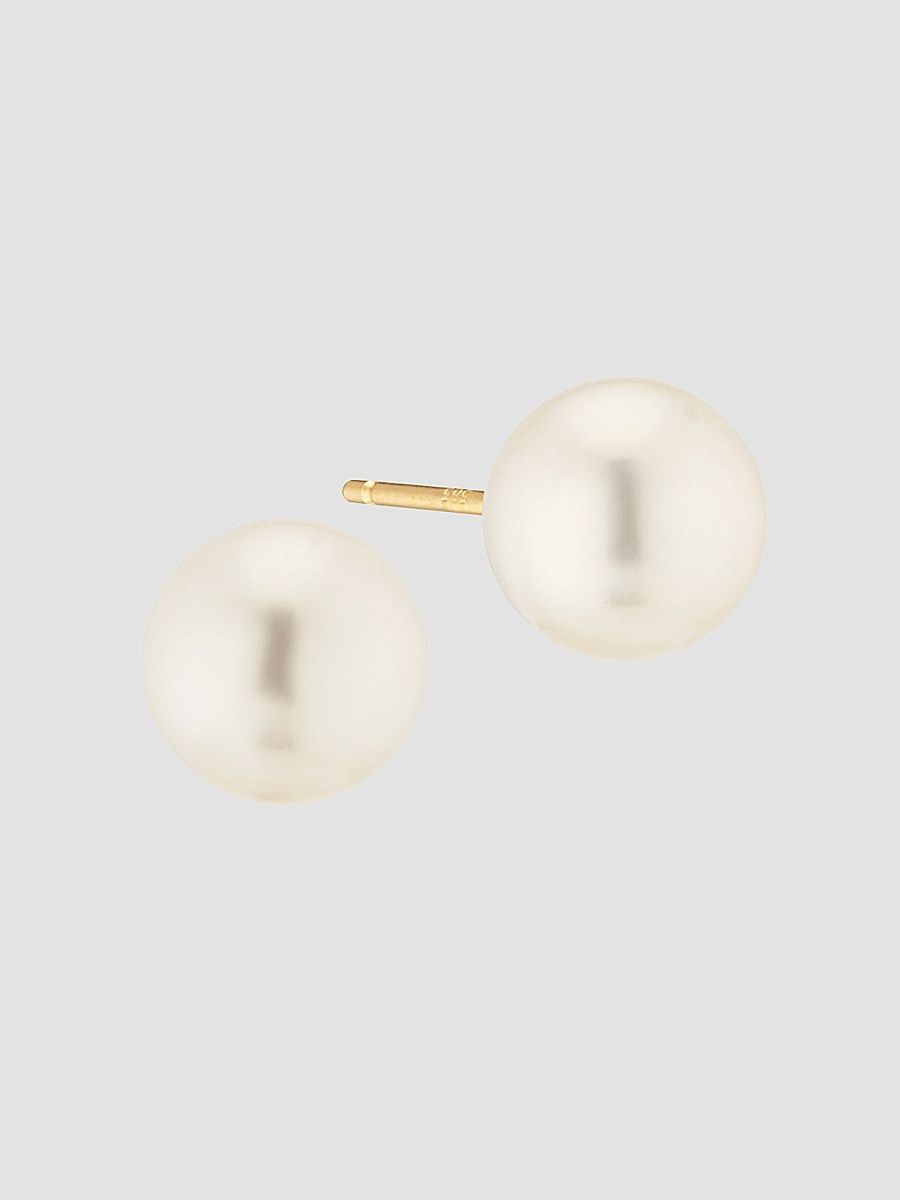 Women's 14K Yellow Gold Bold Princess Pearl Studs - Gold Multi