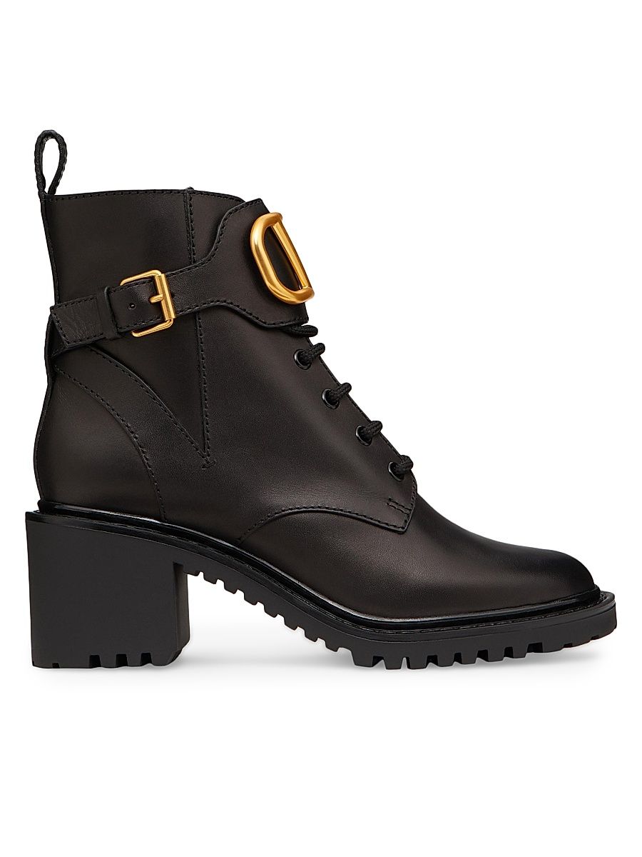 Women's VLogo Signature Calfskin 70MM Combat Boots - Black - Size 5.5