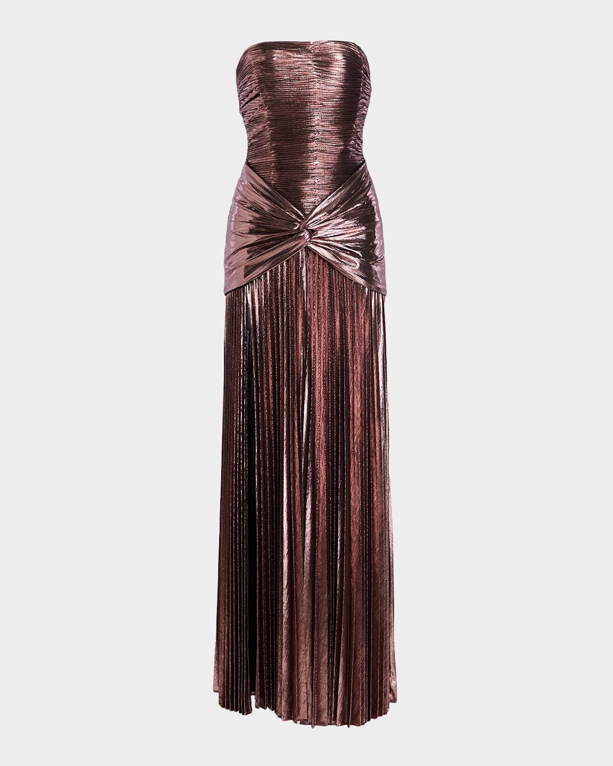 Aelita Metallic Pleated Strapless Gown