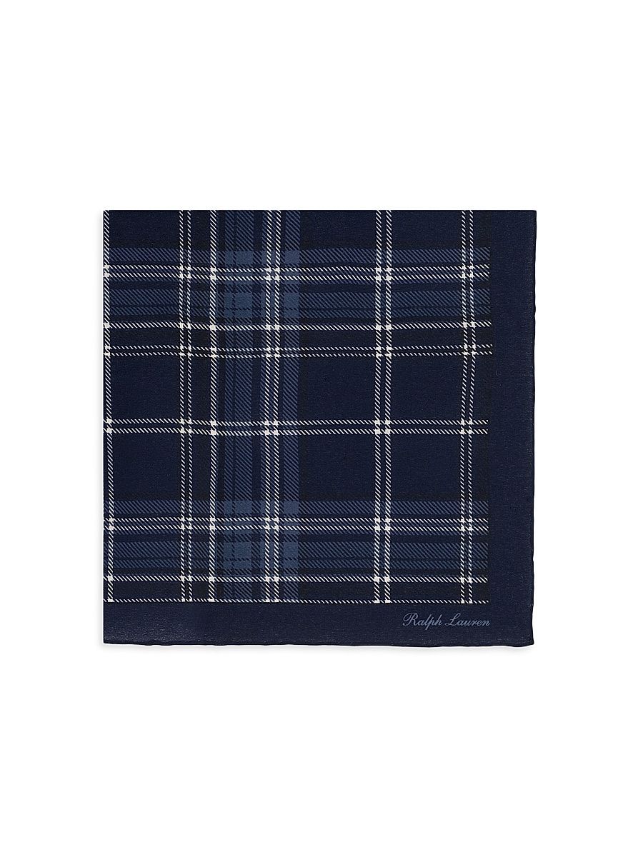 Men's Plaid Silk Crepe Pocket Square - Navy