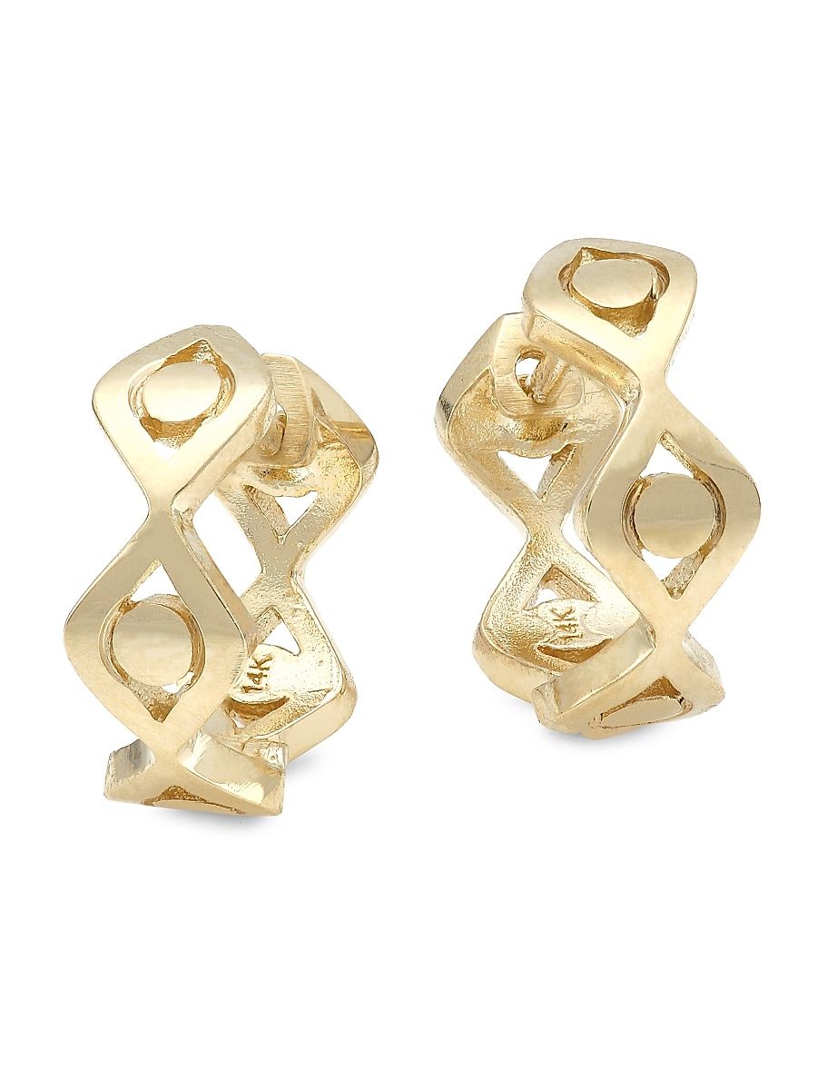 Women's 14K Yellow Gold Evil Eye Link Huggie Hoop Earrings - Yellow Gold