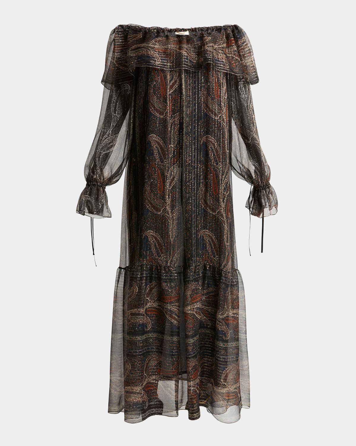 Metallic Ruffle Off-The-Shoulder Maxi Dress