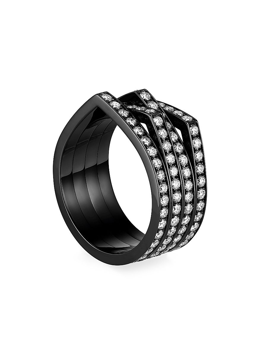 Women's Antifer 18K Black Gold & 1.76 TCW Diamond Four-Row Ring - Black - Size 6.25