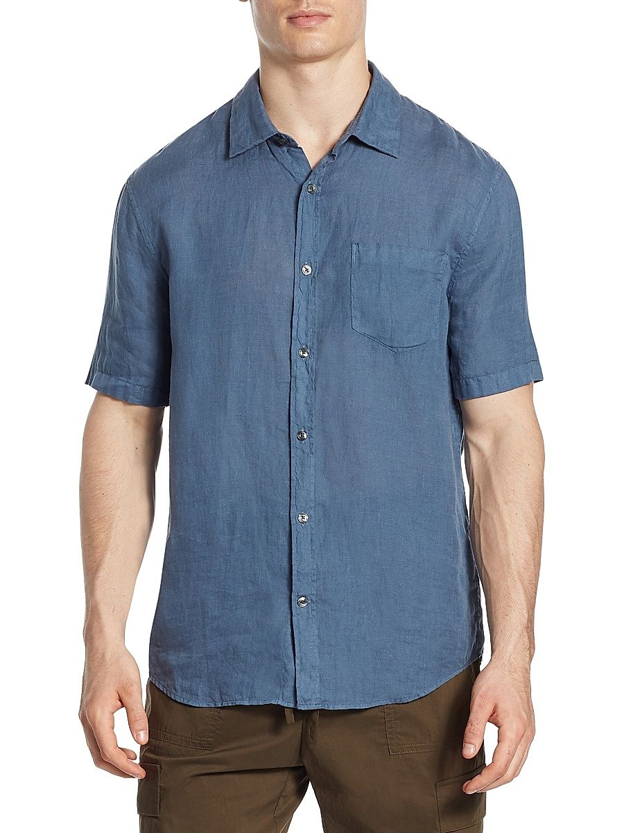 Natural-Fit Linen Shirt - Spruce Blue - Size Medium