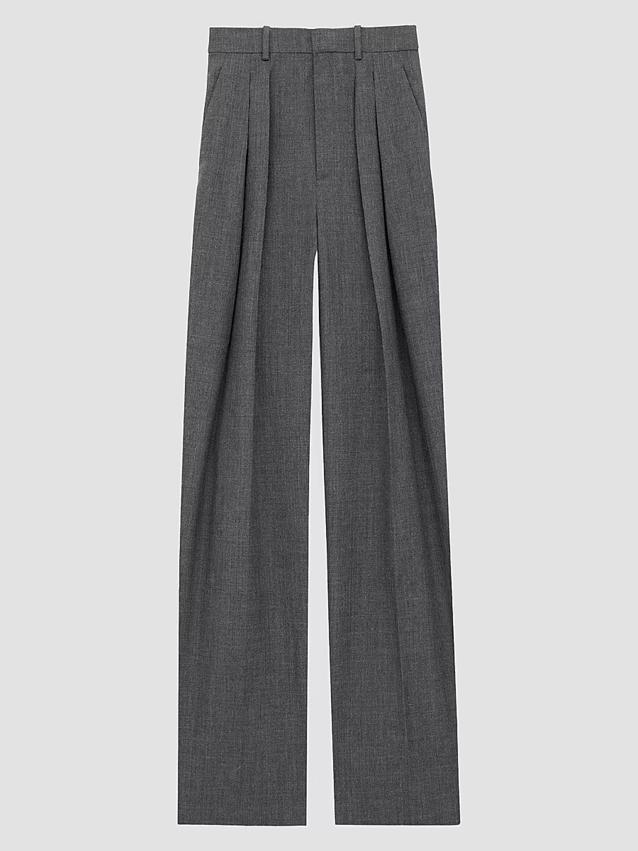 Saint Laurent Women's Wide-Leg Pants in Wool - Gris Chine - Size 4