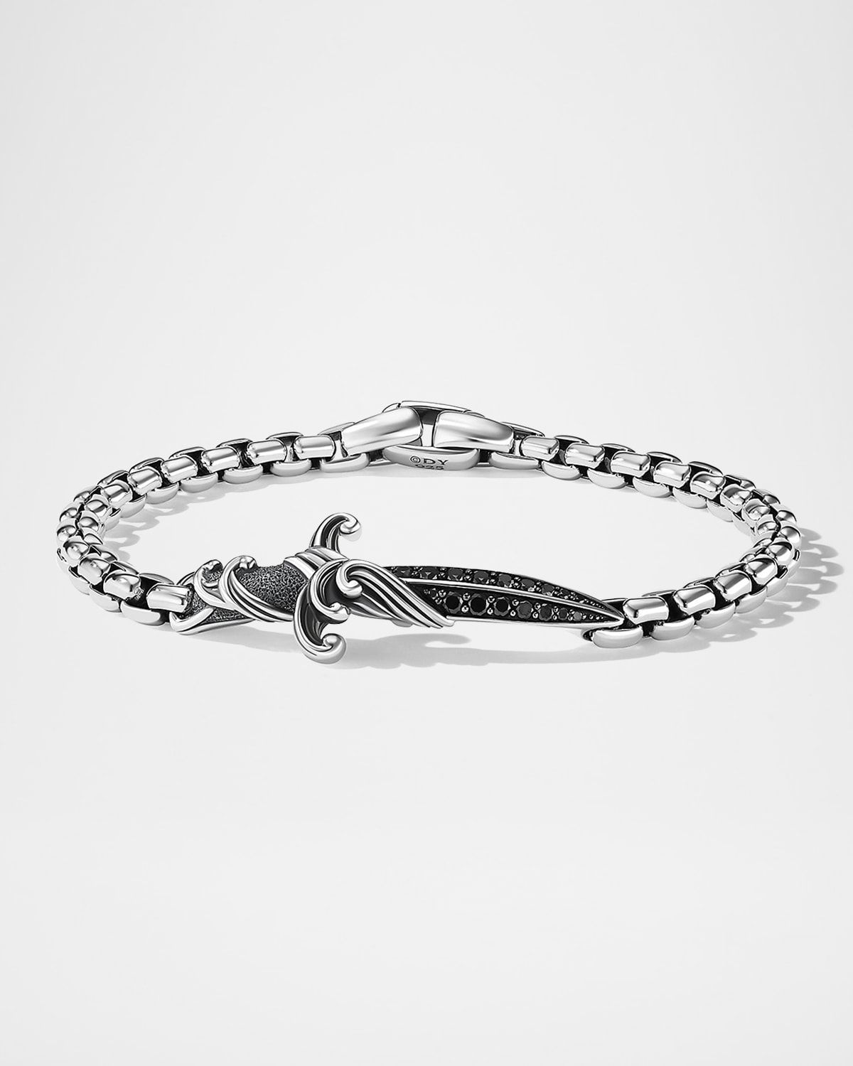 Men & apos;s Waves Dagger Bracelet in Silver with Black Diamonds, 5mm, 5.5"L