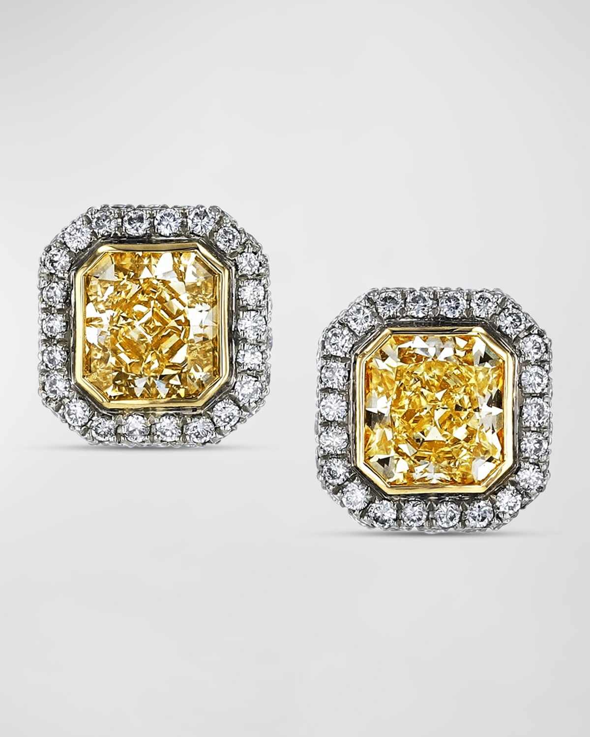 Platinum and 18K Yellow Gold Radiant Diamond Martini Stud Earrings, 2.59tcw, 0.37"L x 0.35"W