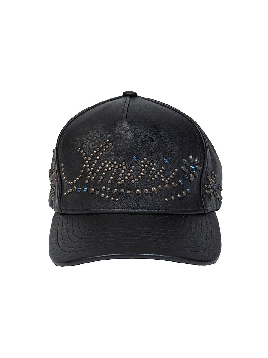 Men's Studded Leather Baseball Cap - Black