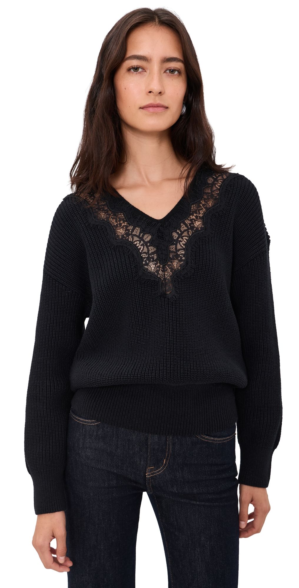 Pistola Chiara V Neck Lace Sweater Black M