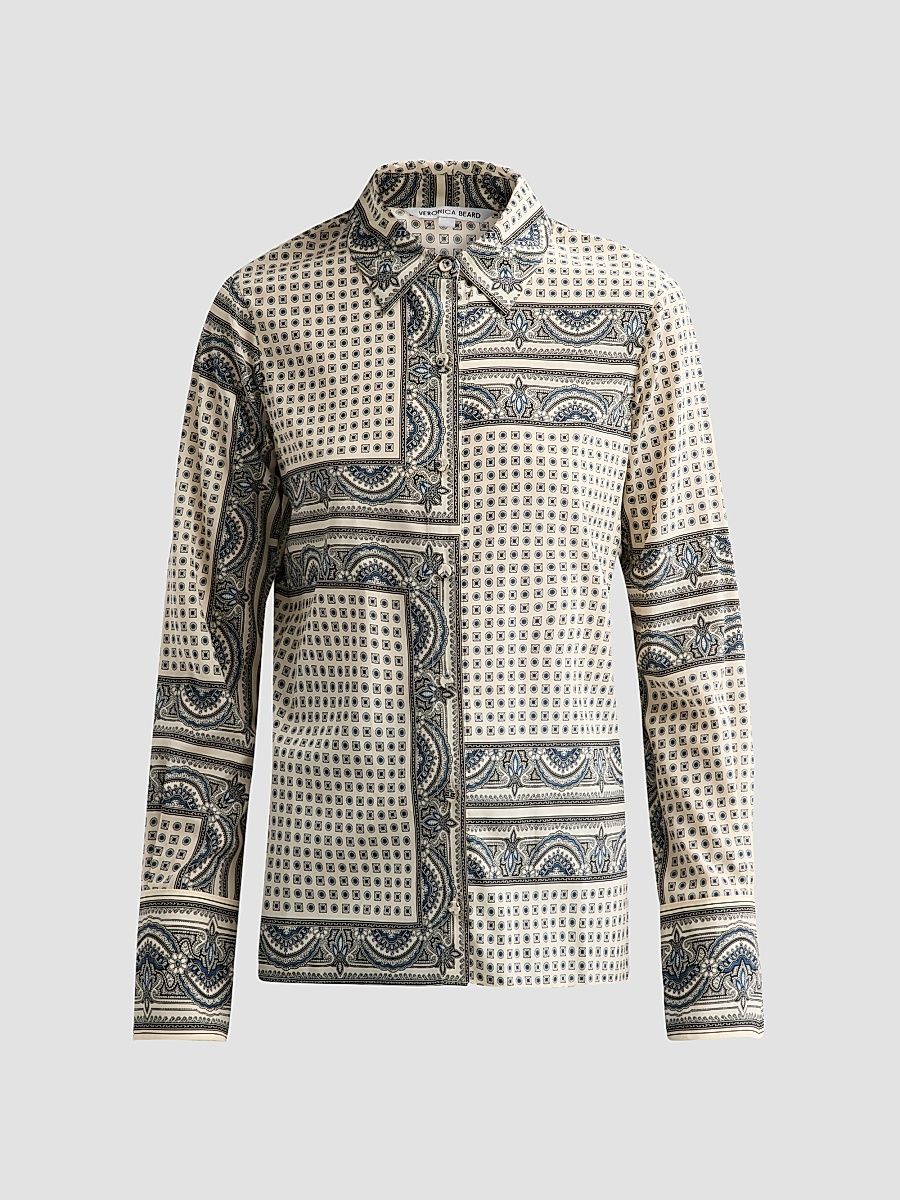 Women's Monique Paisley Silk-Blend Shirt - Ecru Multi - Size 12
