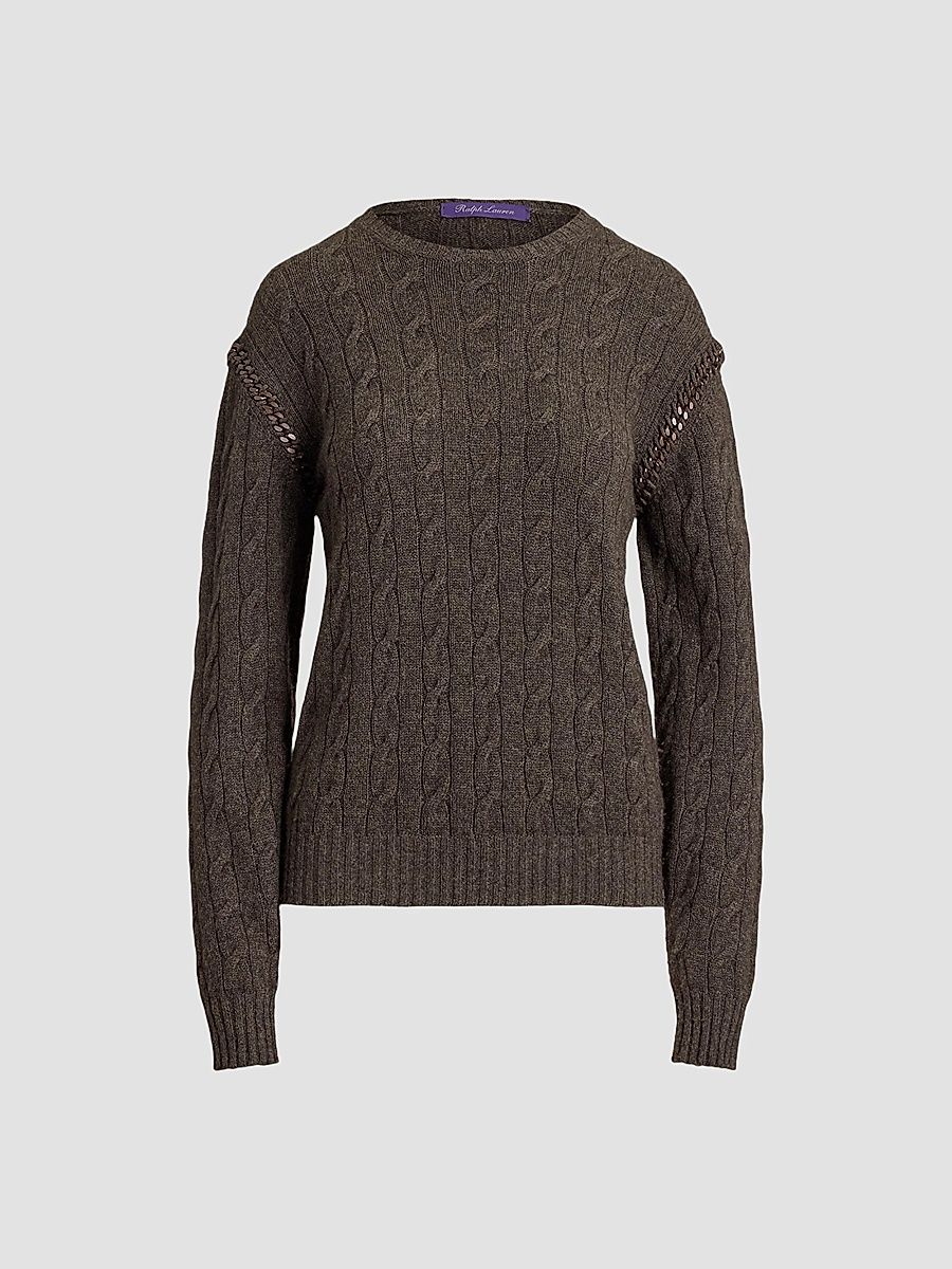 Women's Cable-Knit Cashmere Chain Sweater - Taupe Grey - Size XS