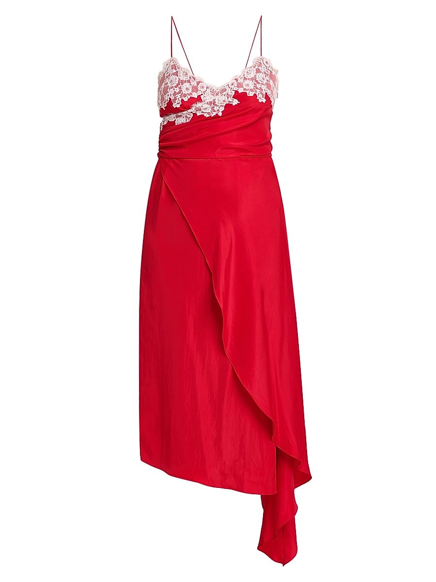 Women's Lace & Satin Wrap-Style Dress - Red - Size 14