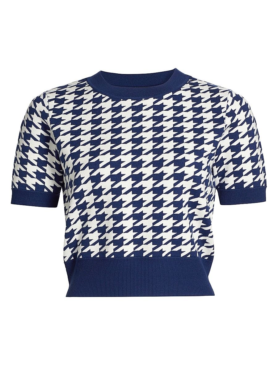 Women's Jules Houndstooth Short-Sleeve Top - Navy Optic Small Houndstooth - Size XL
