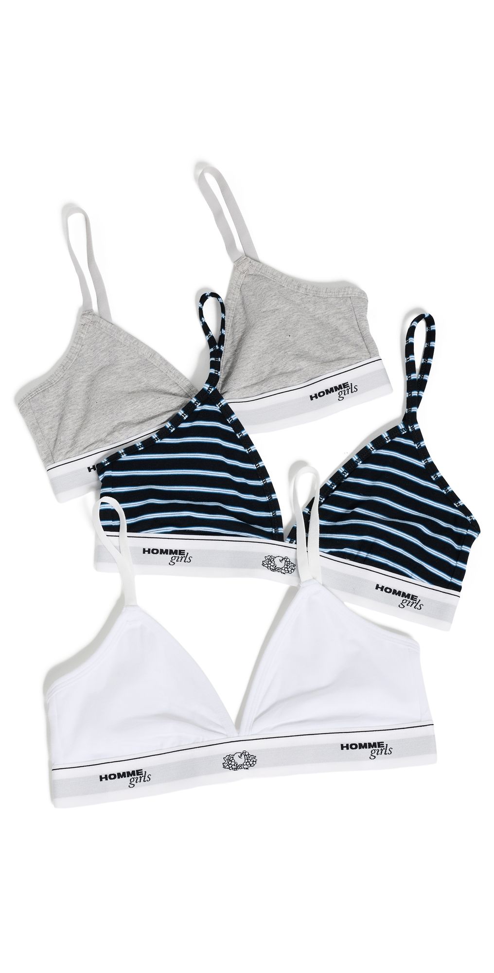 HOMMEGIRLS HOMMEGIRLS x Fruit of The Loom Triangle Bra 3 Pack Stripe Heather Grey/White XL