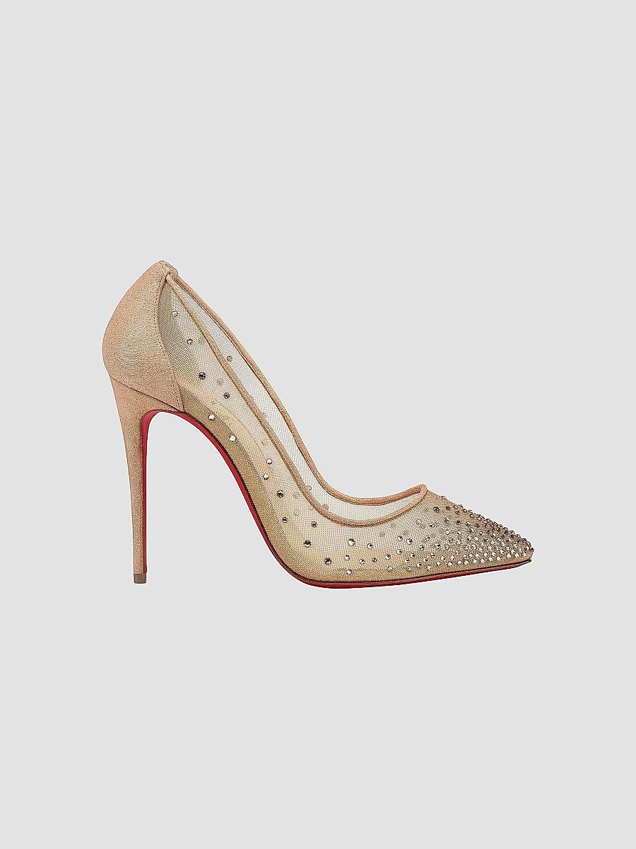 Christian Louboutin Women's Follies 100MM Mesh Strass Pumps - Beige - Size 11